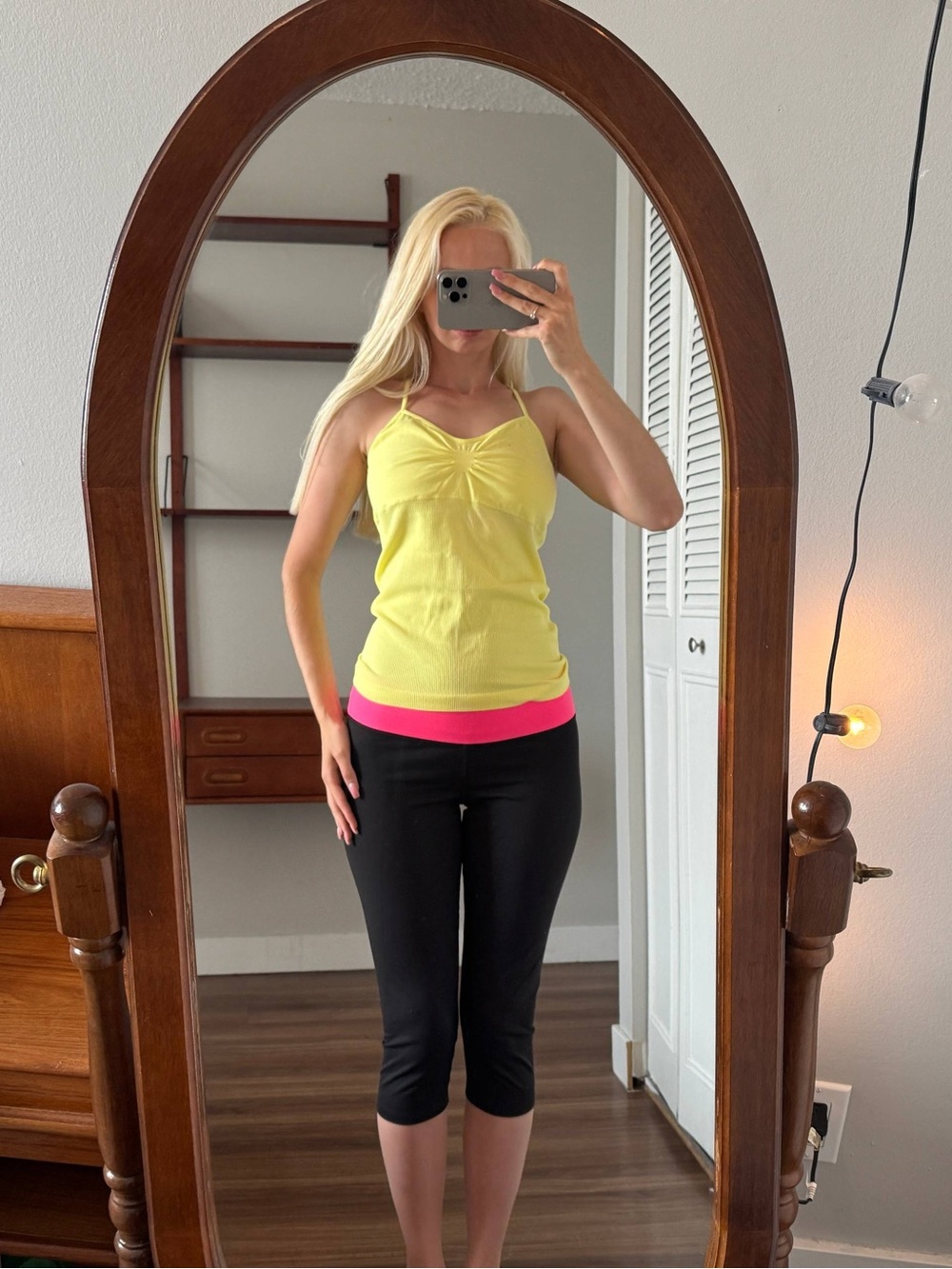 Victoria's Secret Black Capri Leggings with Hot Pink Waistband